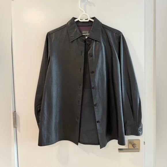 Lafayette 148 New York Black Leather Shirt - Picture 1 of 3